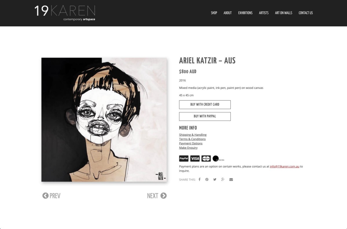 19 Karen Art Gallery website design, screen 3 of 5