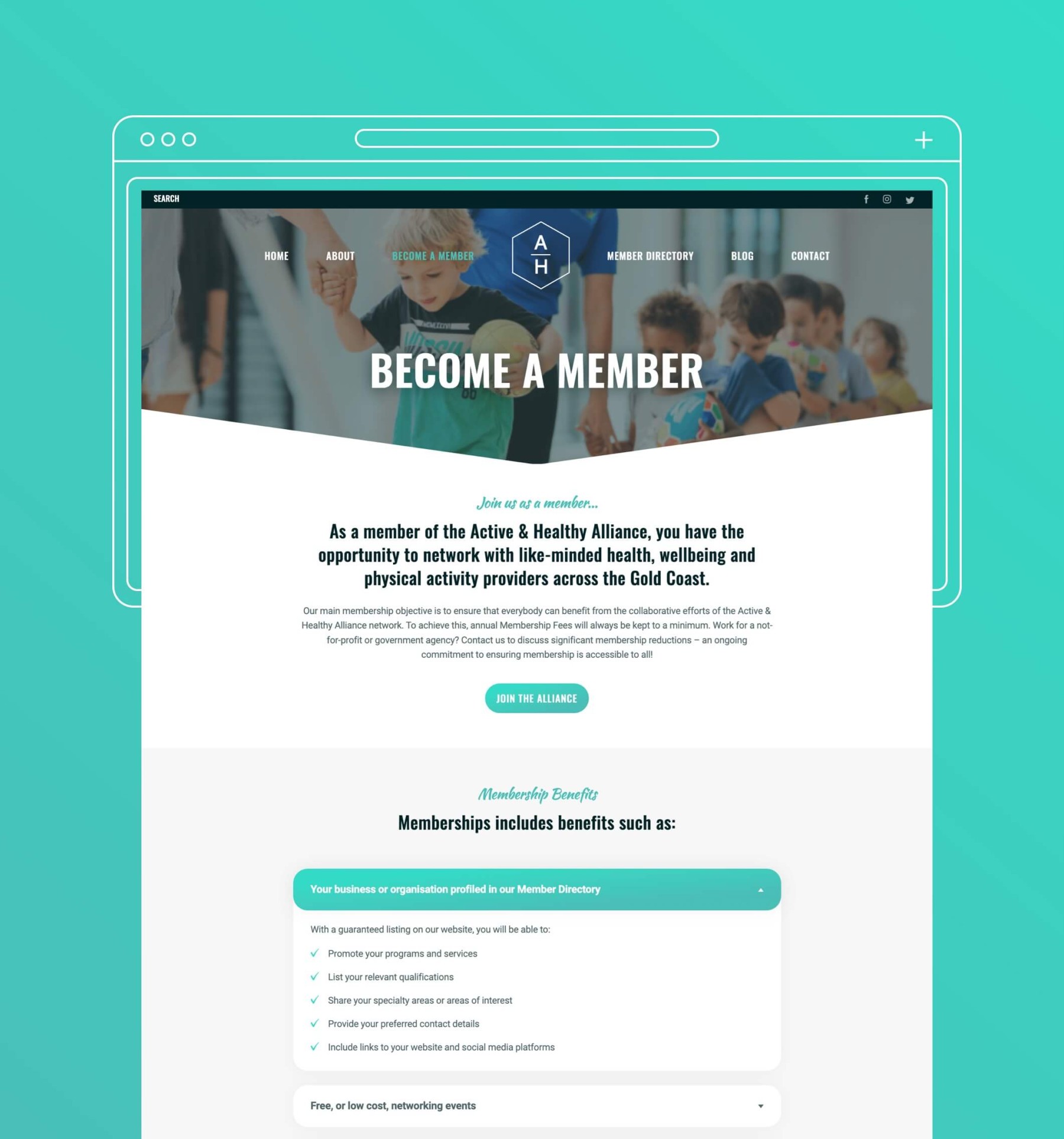 Active & Healthy Alliance website design, screen 3 of 4