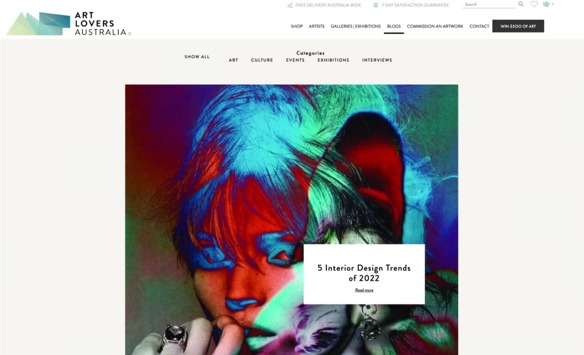 Art Lovers Australia website design, screen 5 of 8