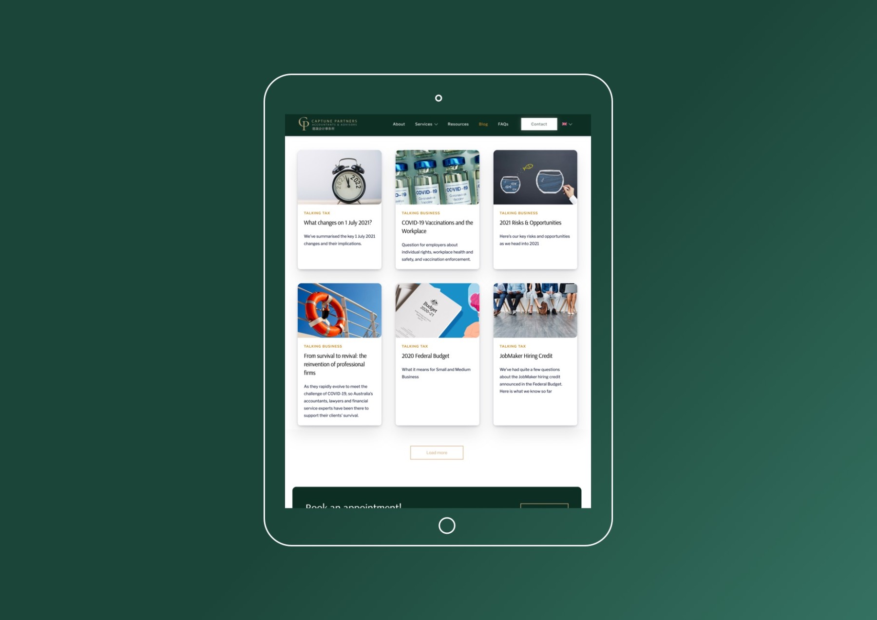 Captune Partners website design, screen 3 of 7