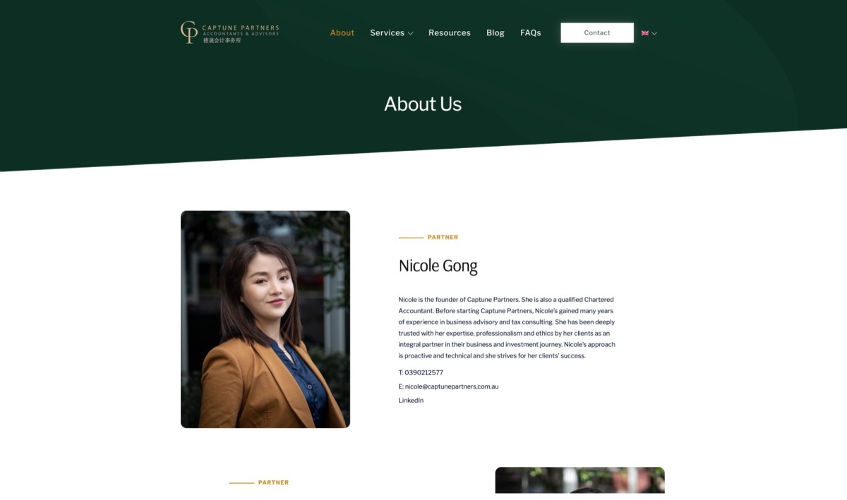 Captune Partners website design, screen 4 of 7