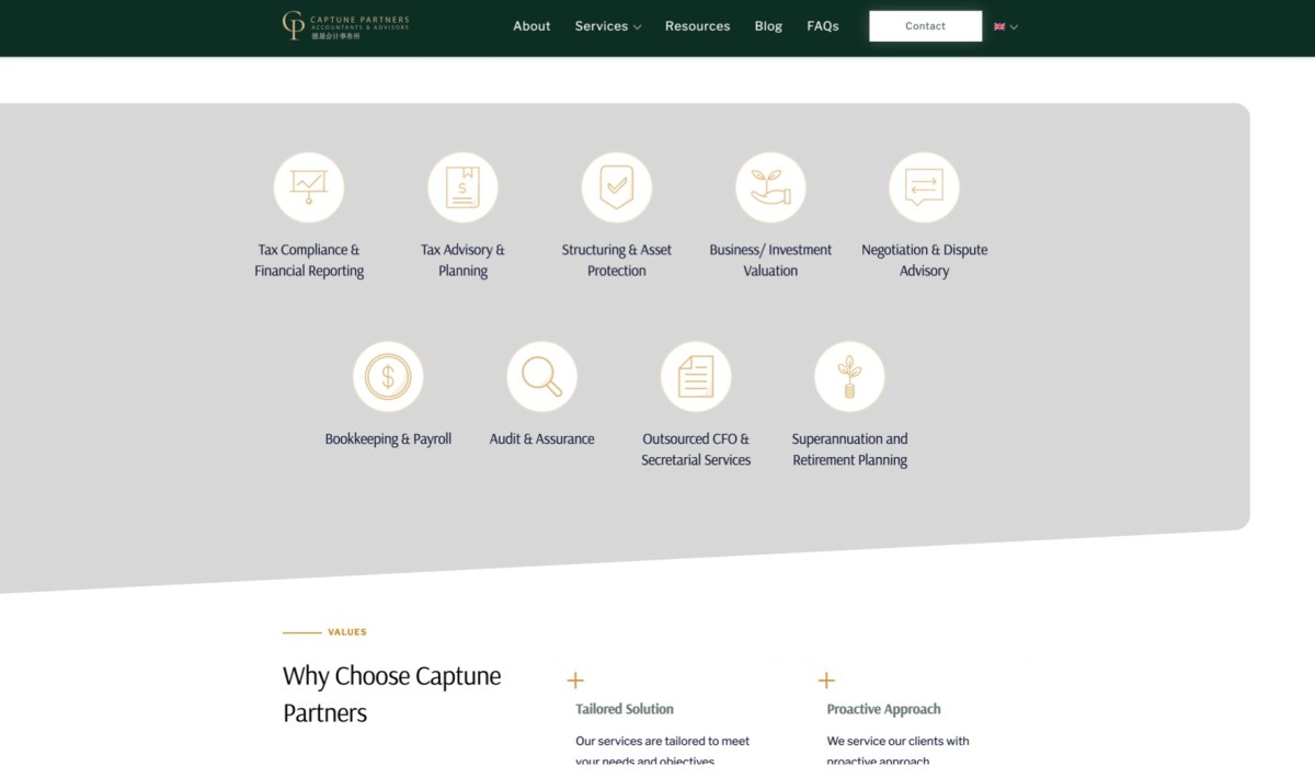Captune Partners website design, screen 5 of 7
