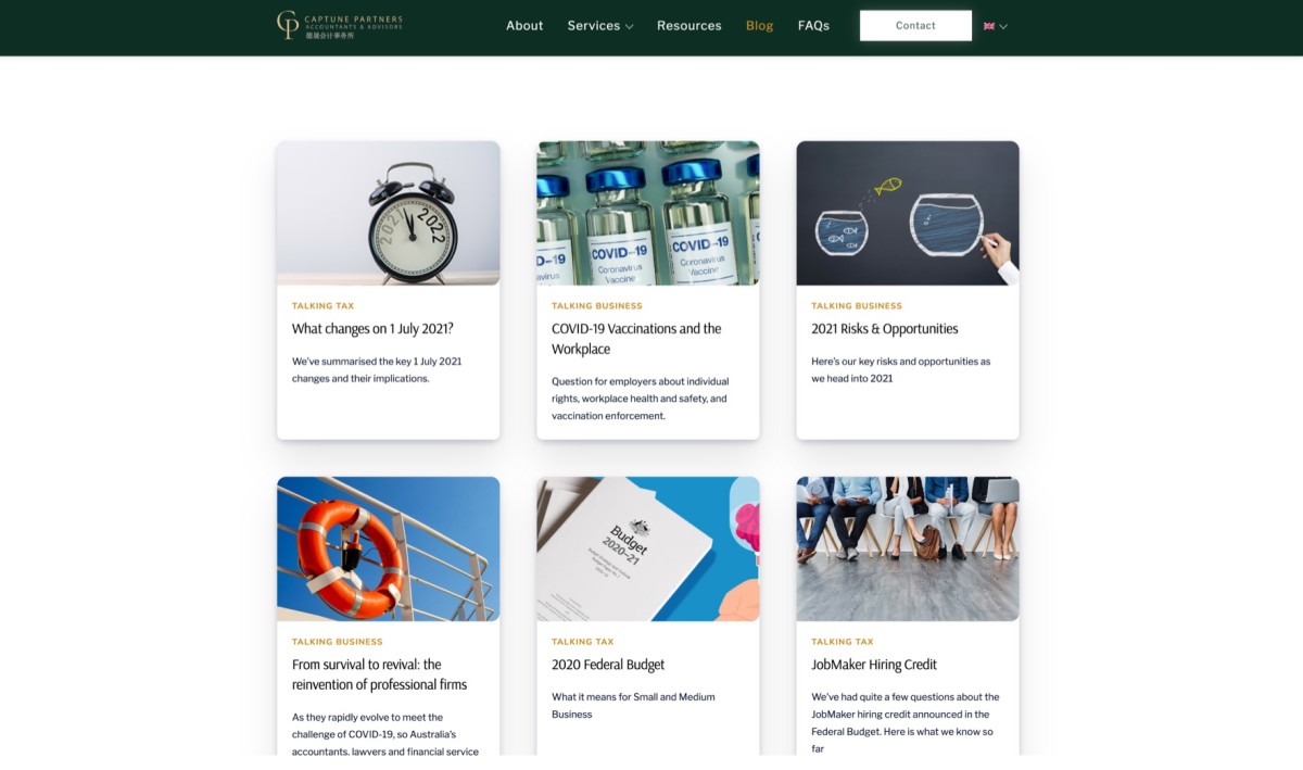 Captune Partners website design, screen 7 of 7