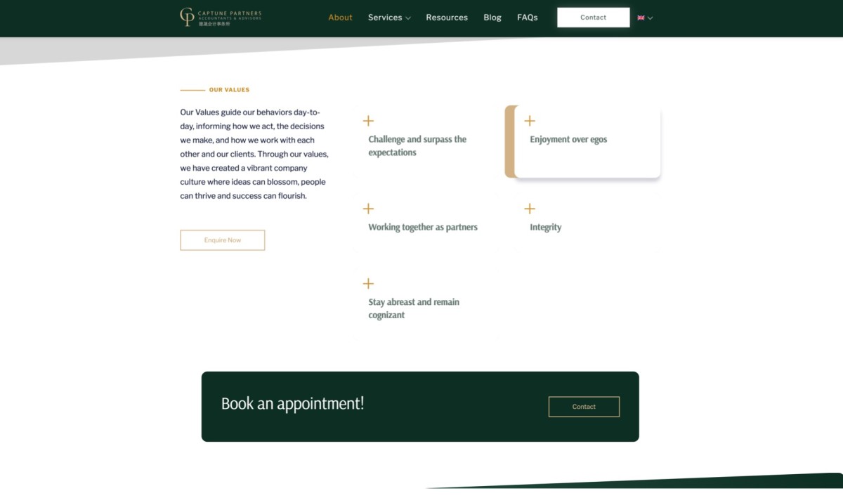 Captune Partners website design, screen 6 of 7