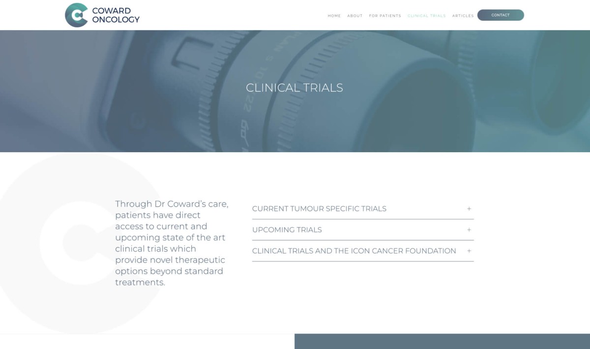 Coward Oncology website design, screen 2 of 4