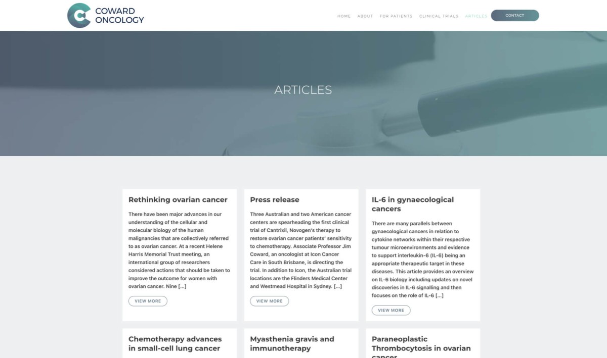 Coward Oncology website design, screen 3 of 4