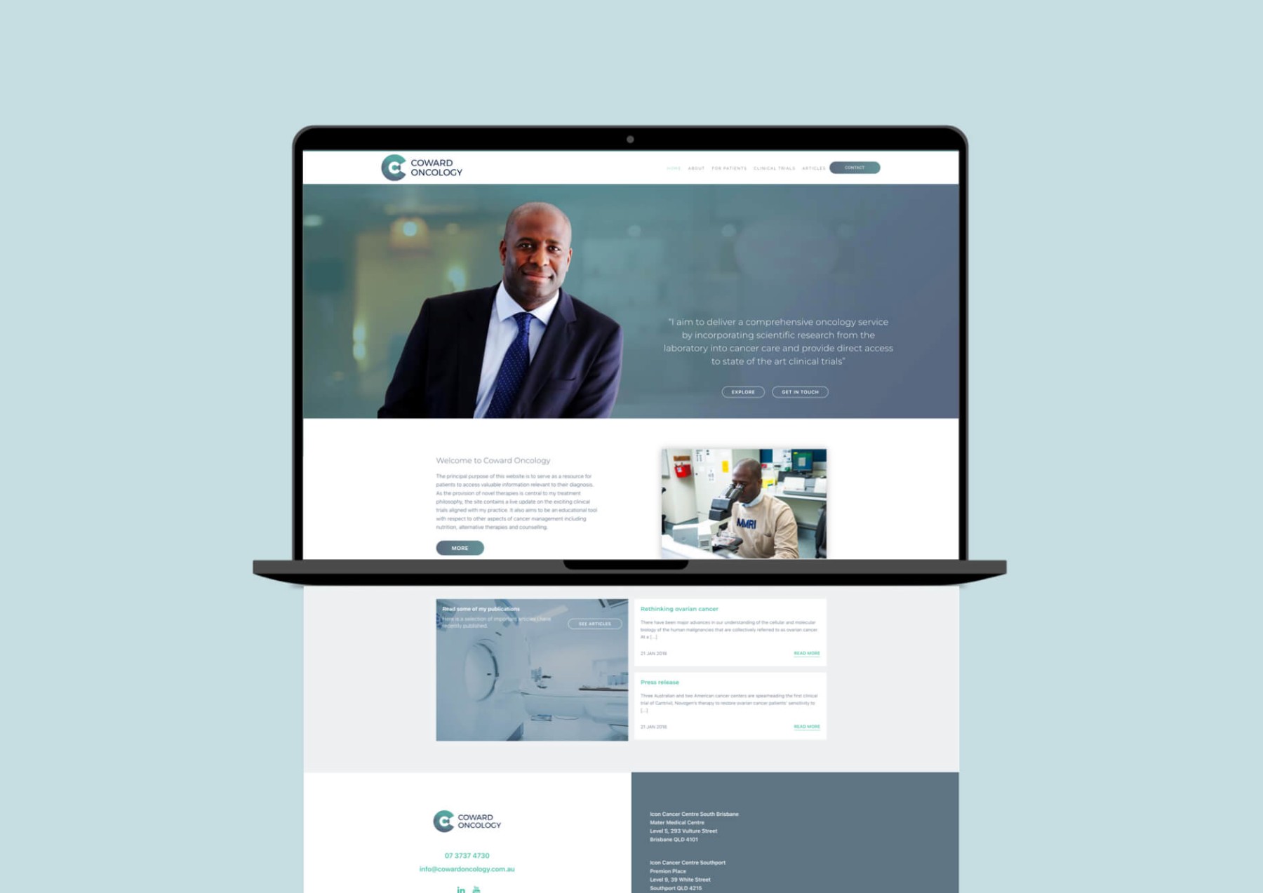 Coward Oncology website design, screen 1 of 4