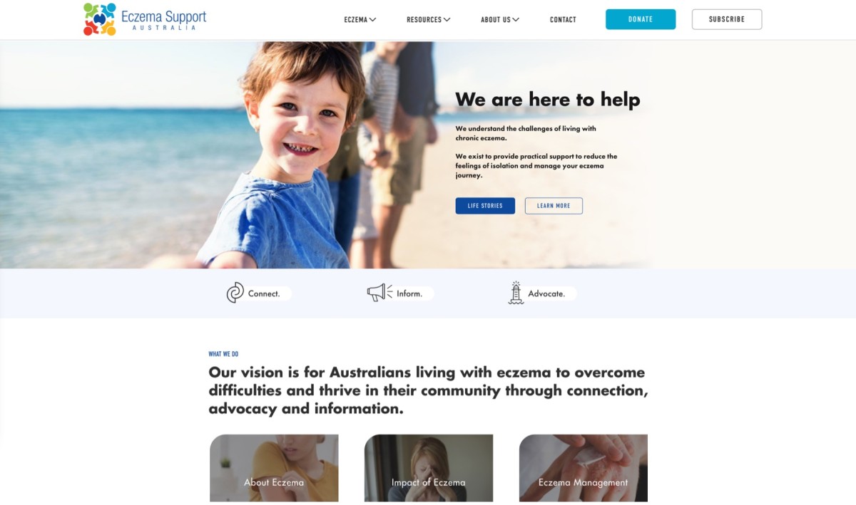 Eczema Support Australia website design, screen 4 of 7