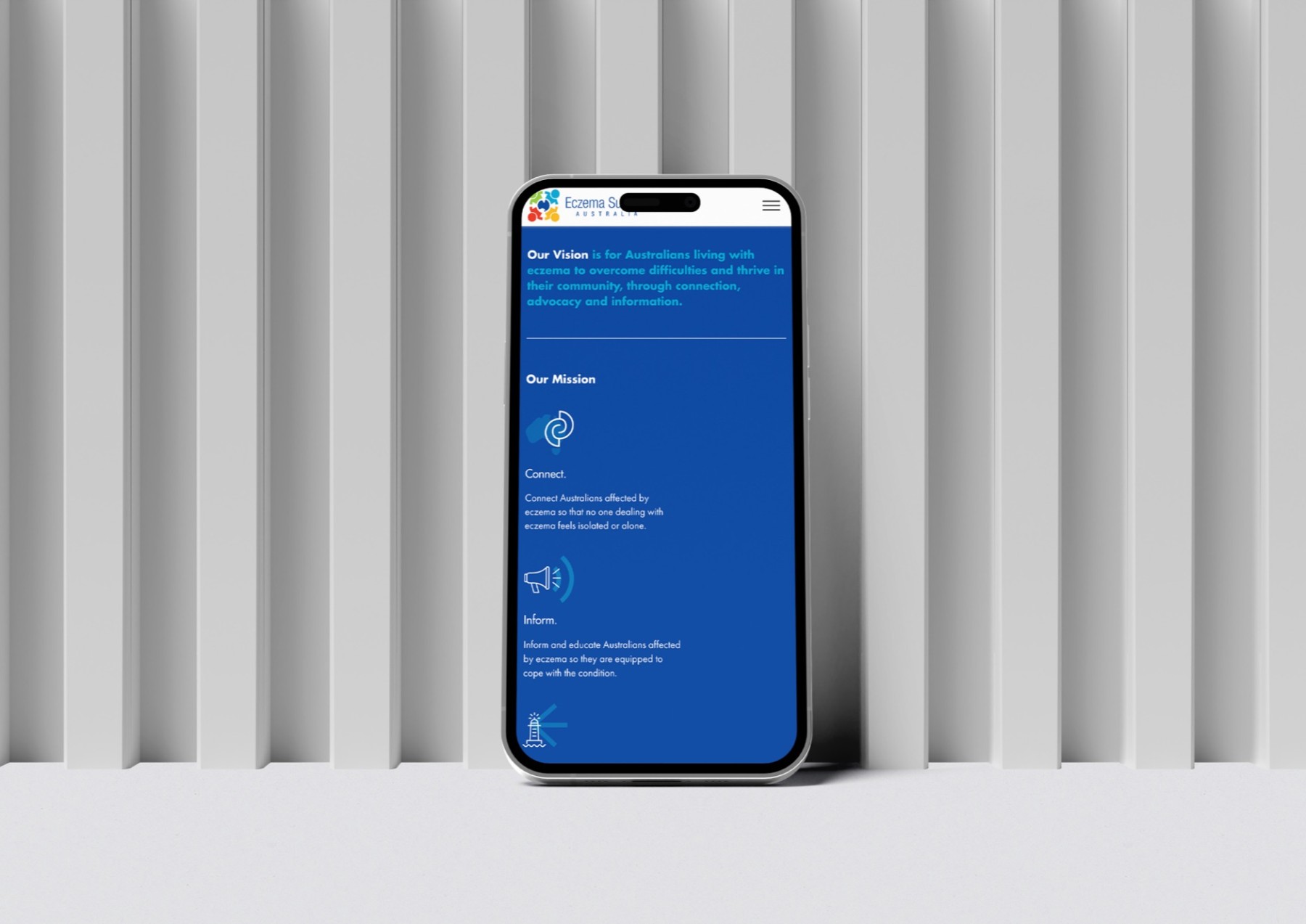 Eczema Support Australia website design, screen 3 of 7