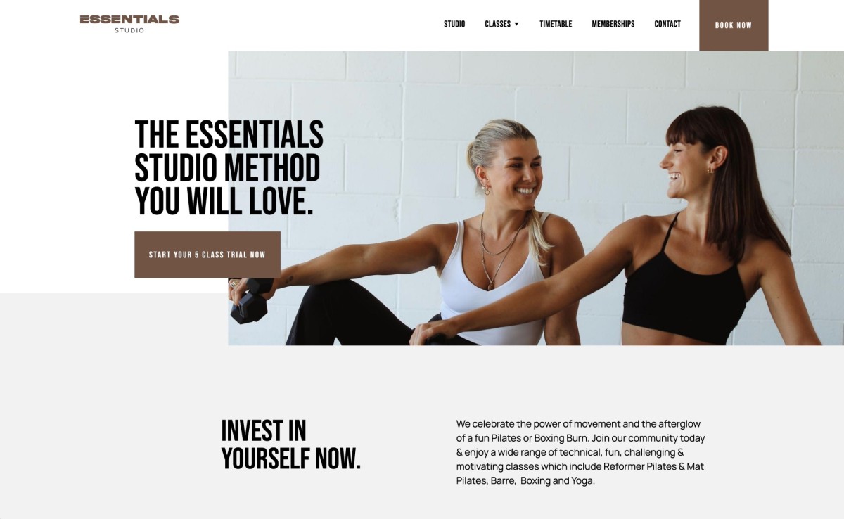 Essentials Studio website design, screen 2 of 5