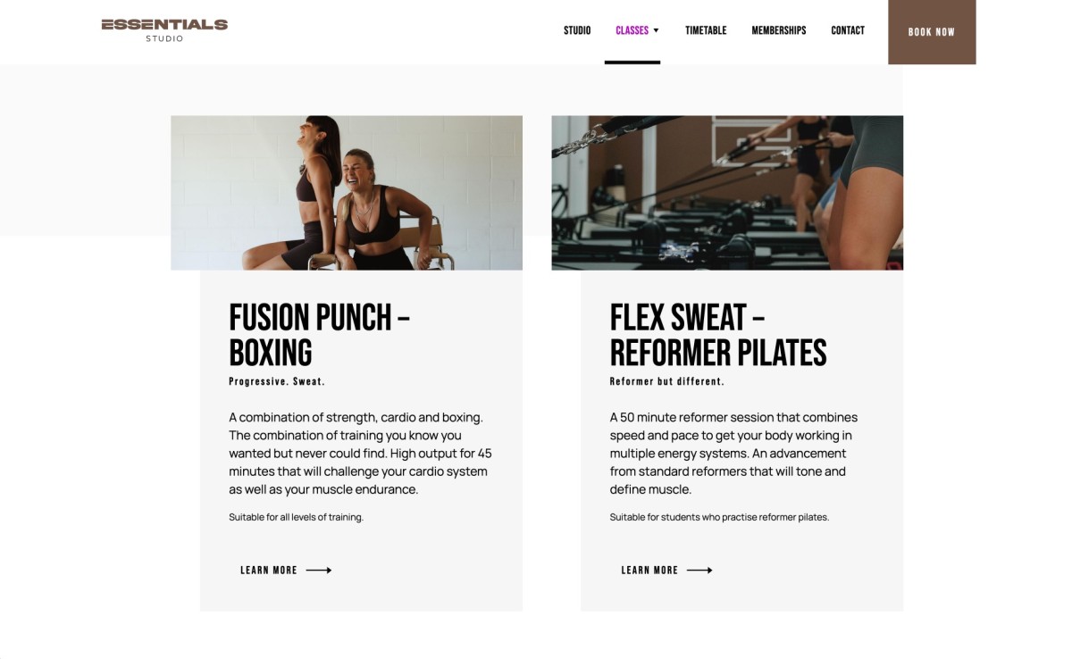Essentials Studio website design, screen 4 of 5