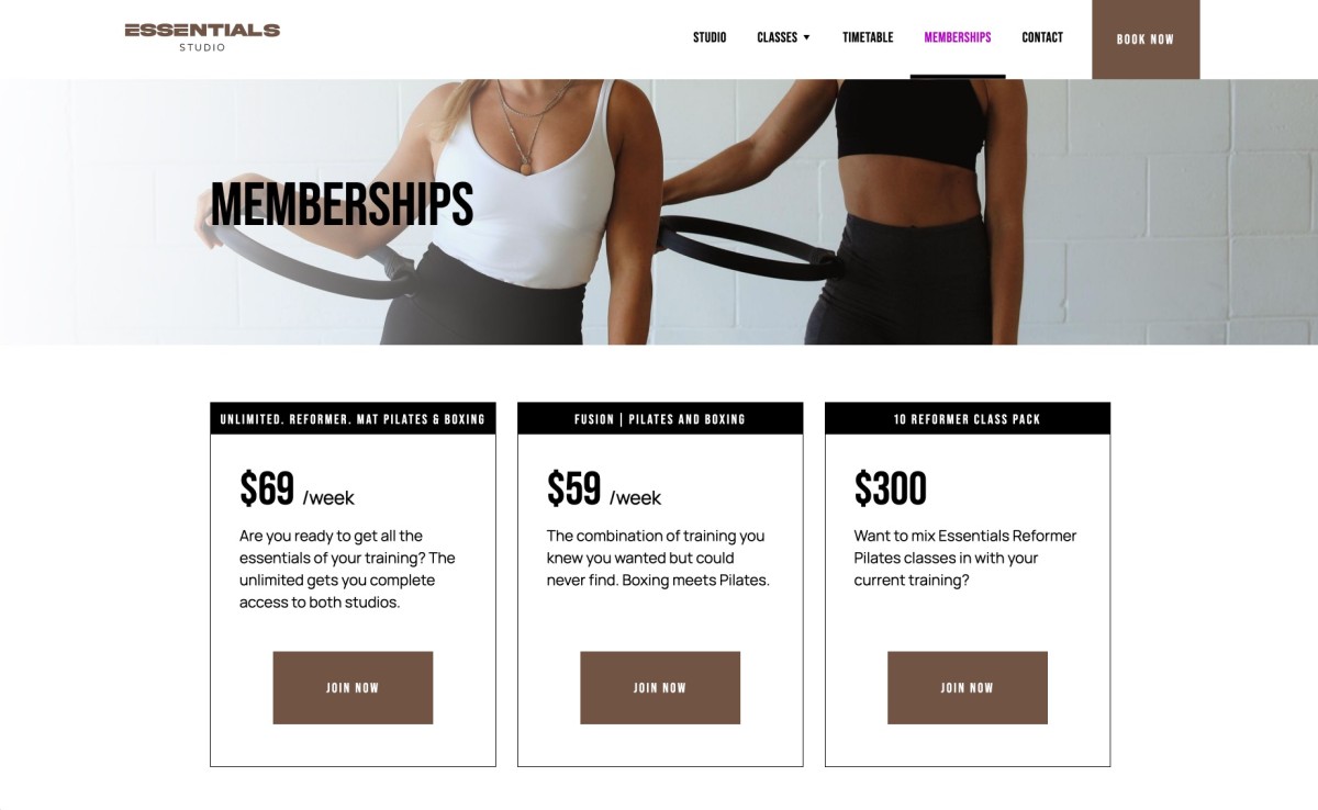 Essentials Studio website design, screen 3 of 5