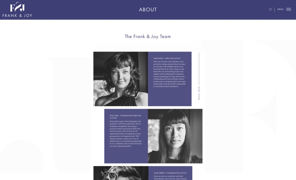 Frank & Joy website design, screen 6 of 7