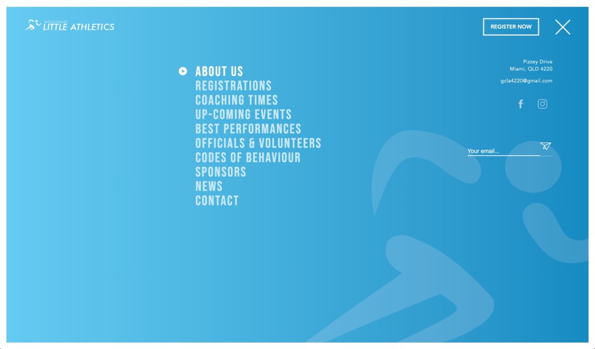 Gold Coast Little Athletics website design, screen 3 of 4