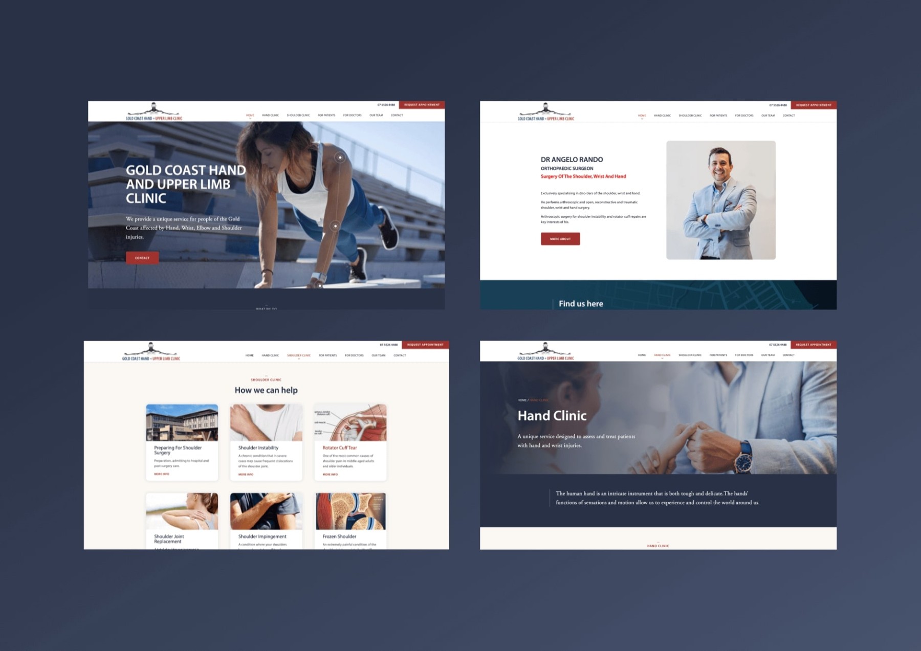 Gold Coast Hand Upper Limb Clinic website design, screen 1 of 6