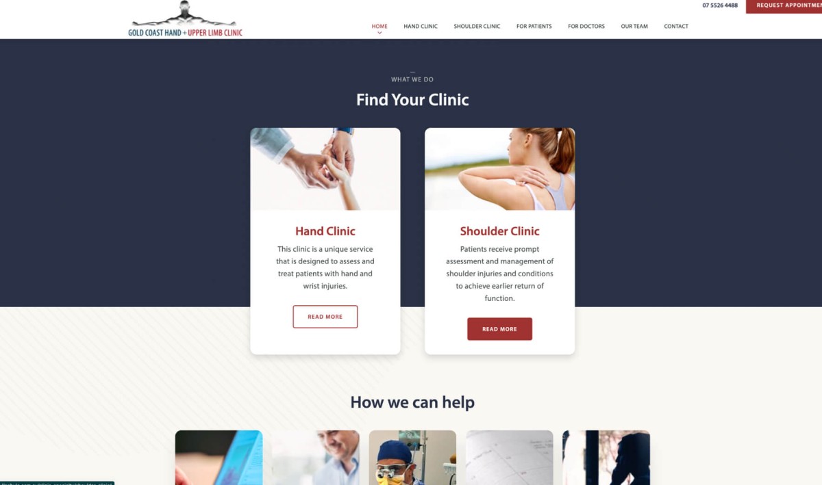 Gold Coast Hand Upper Limb Clinic website design, screen 5 of 6