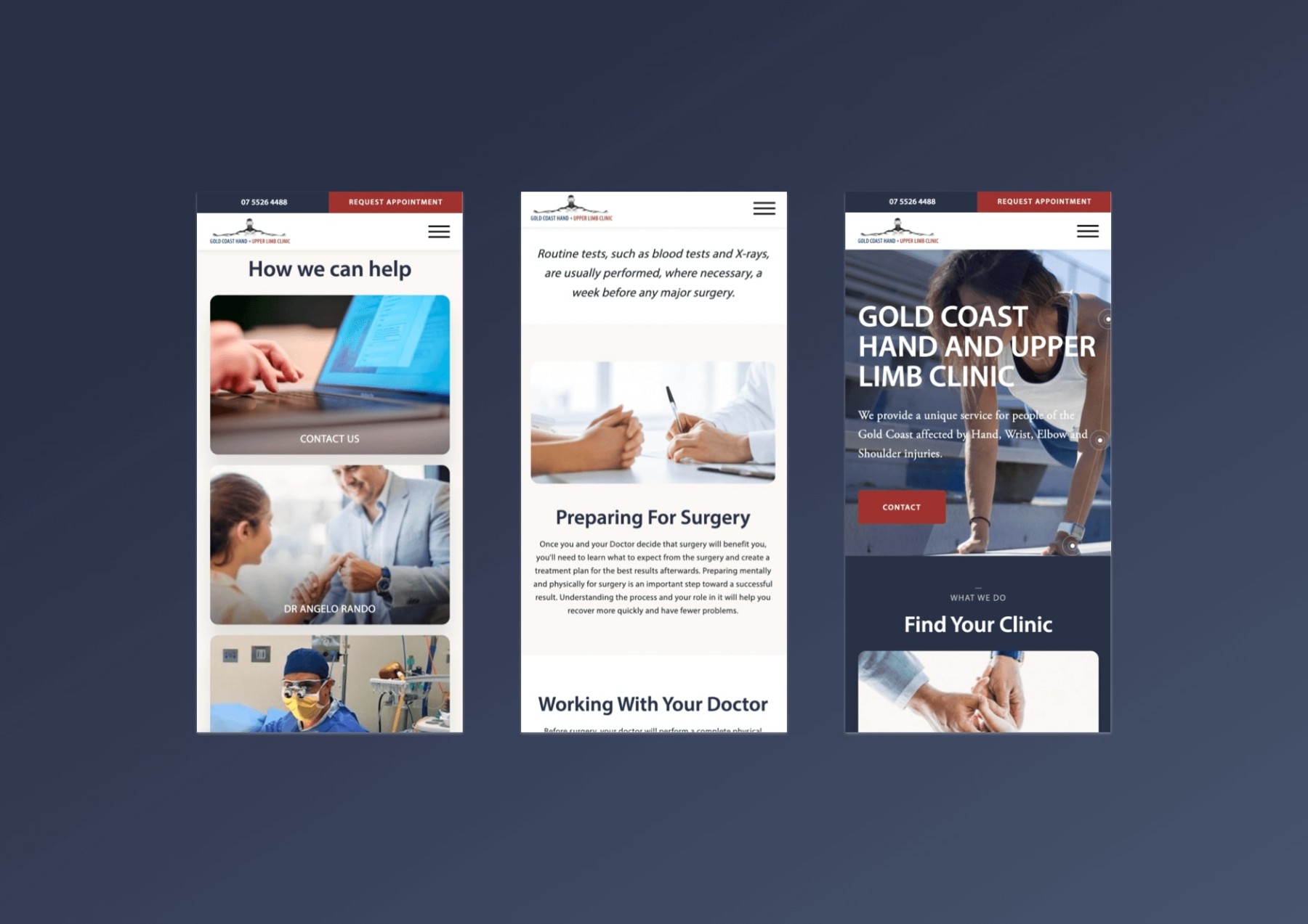 Gold Coast Hand Upper Limb Clinic website design, screen 6 of 6