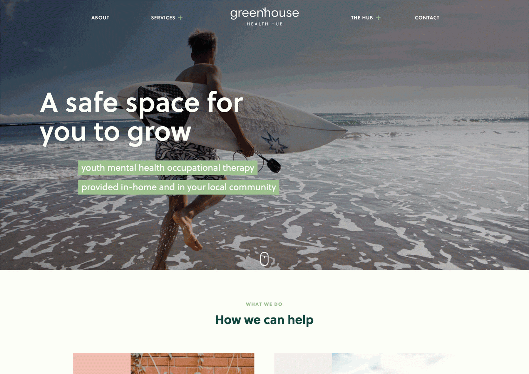 Greenhouse Health Hub website design, screen 1 of 9