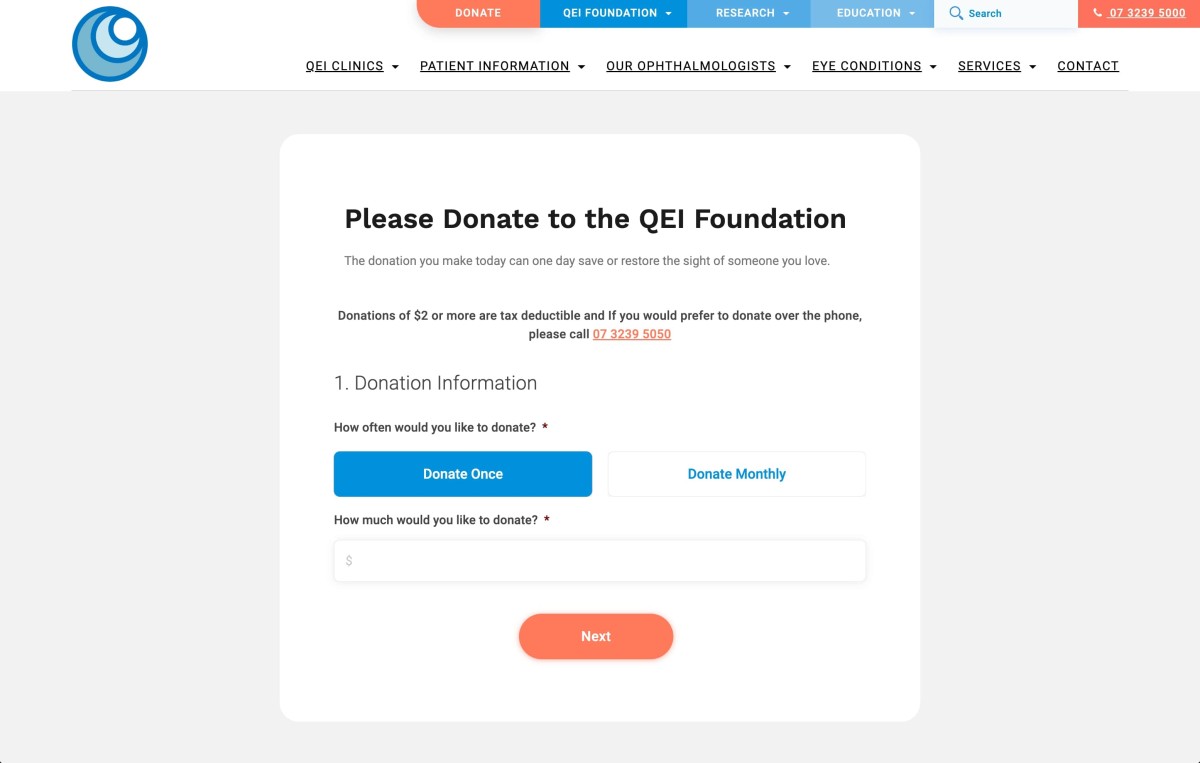 Queensland Eye Institute website design, screen 5 of 5