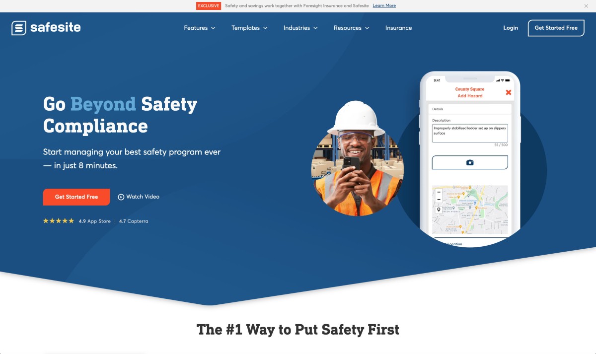 Safesite website design, screen 3 of 6
