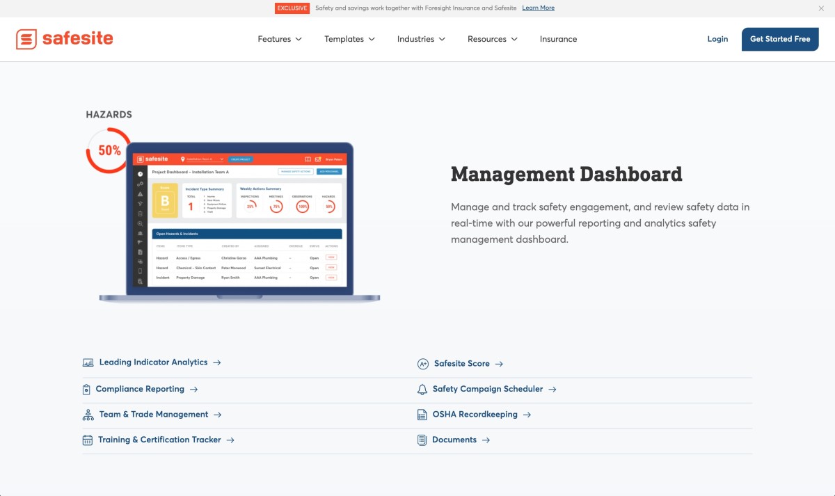 Safesite website design, screen 5 of 6