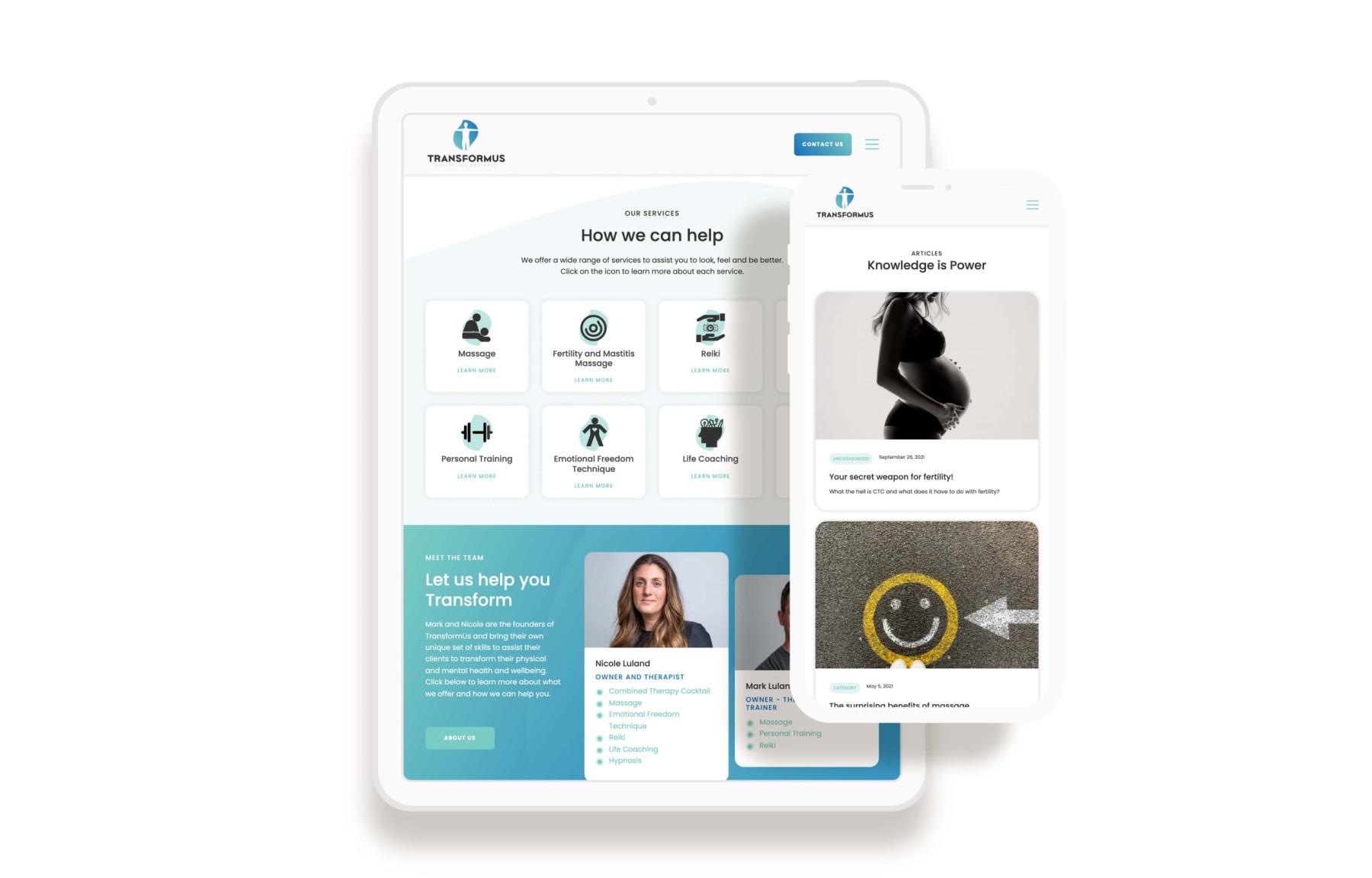 TransformUs website design, screen 1 of 6