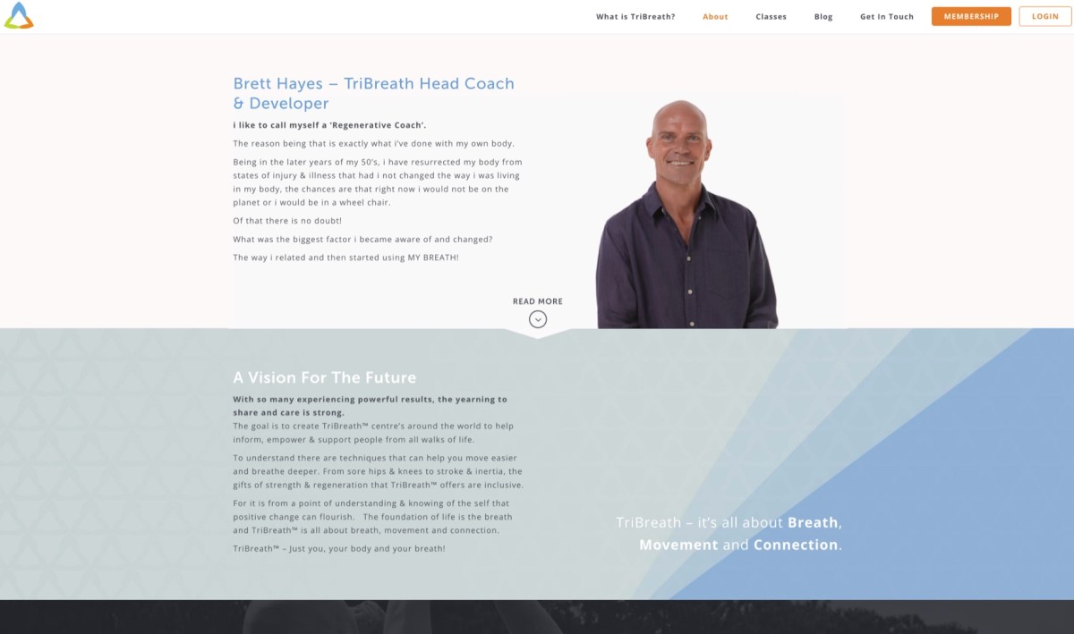TriBreath website design, screen 2 of 5