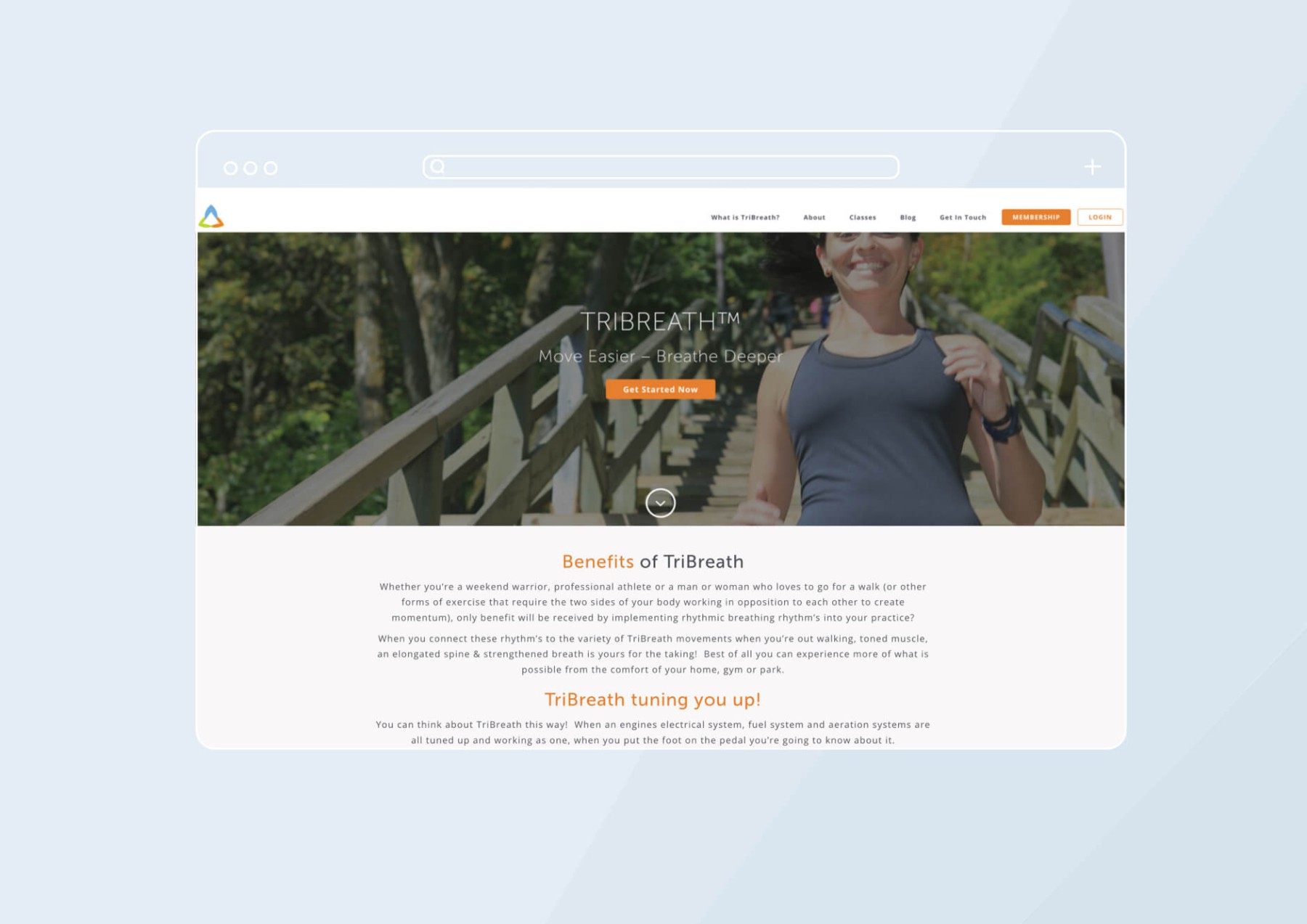 TriBreath website design, screen 1 of 5