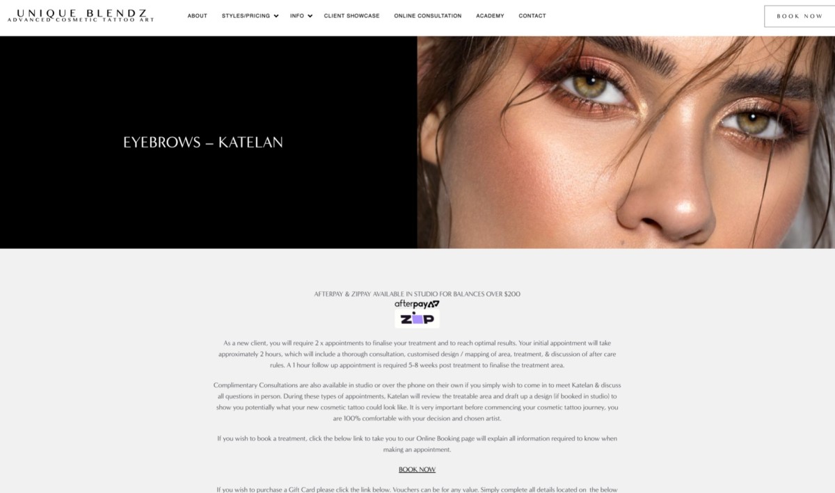 Unique Blendz website design, screen 5 of 6