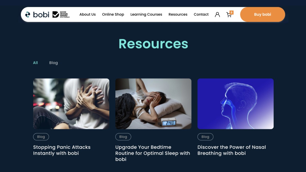 Bobi website design, screen 7 of 9
