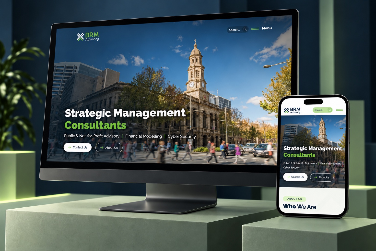 BRM Advisory homepage on desktop and mobile devices