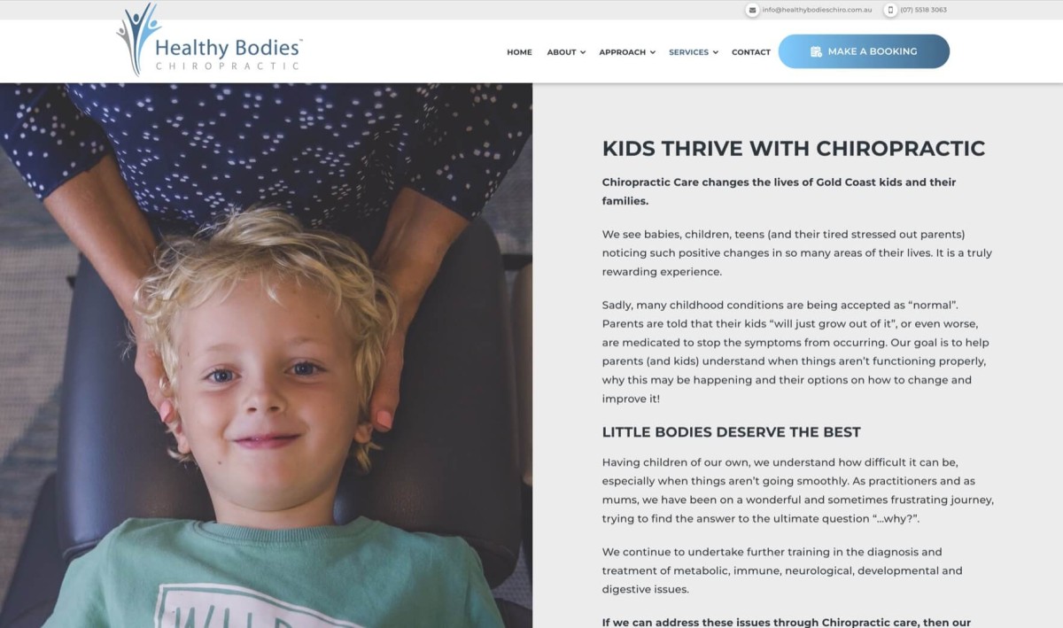 Healthy Bodies Chiropractic website design, screen 3 of 6