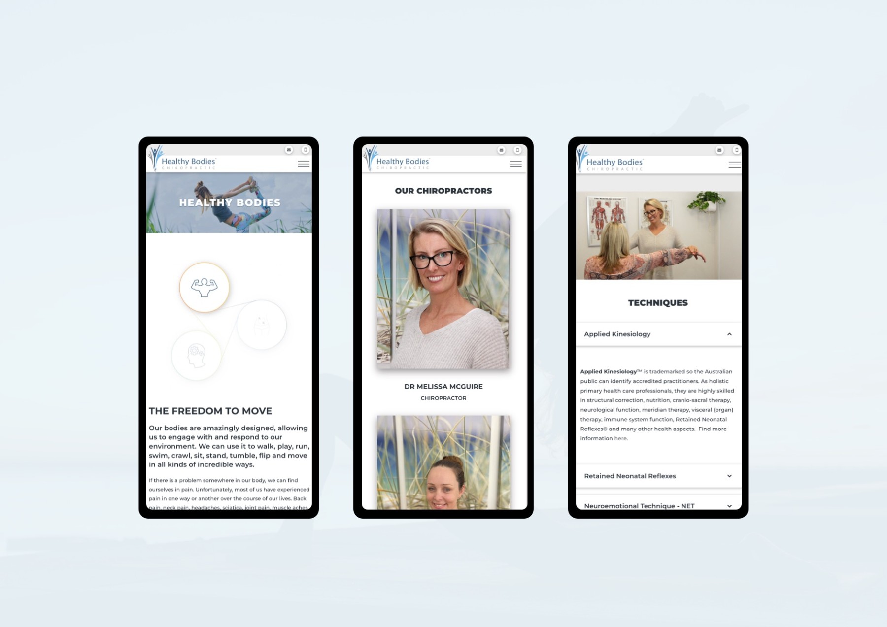 Healthy Bodies Chiropractic website design, screen 4 of 6
