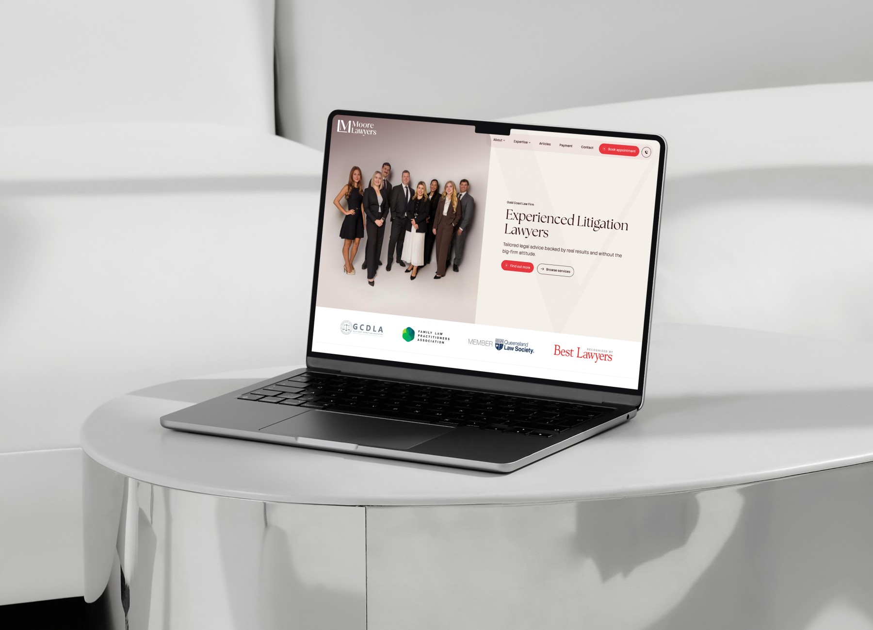 Moore Lawyers website design, screen 1 of 7