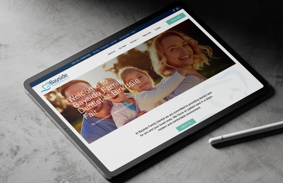 Bayside Family Dentist website design, screen 1 of 6