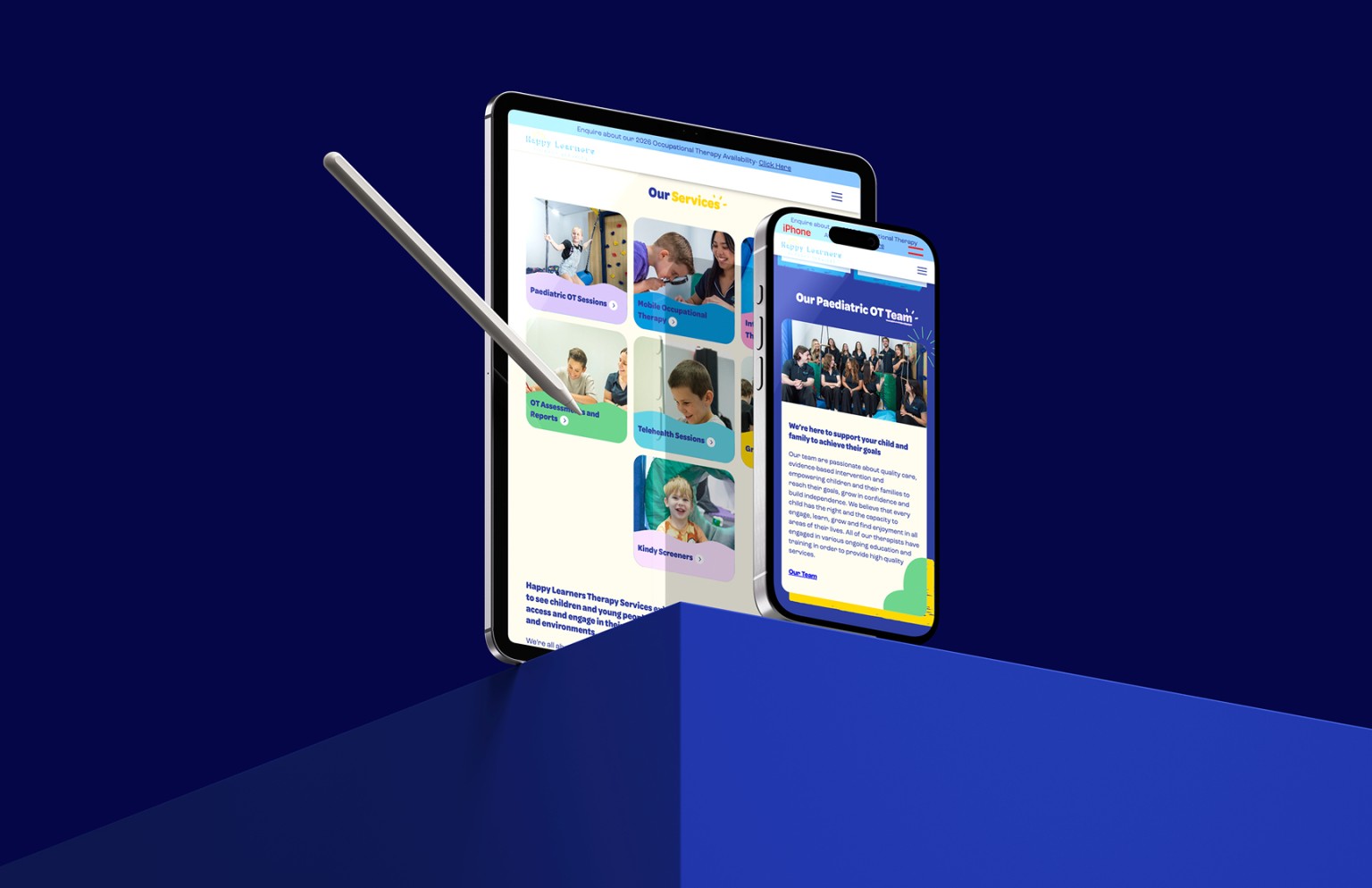 Happy Learners website design, screen 1 of 7