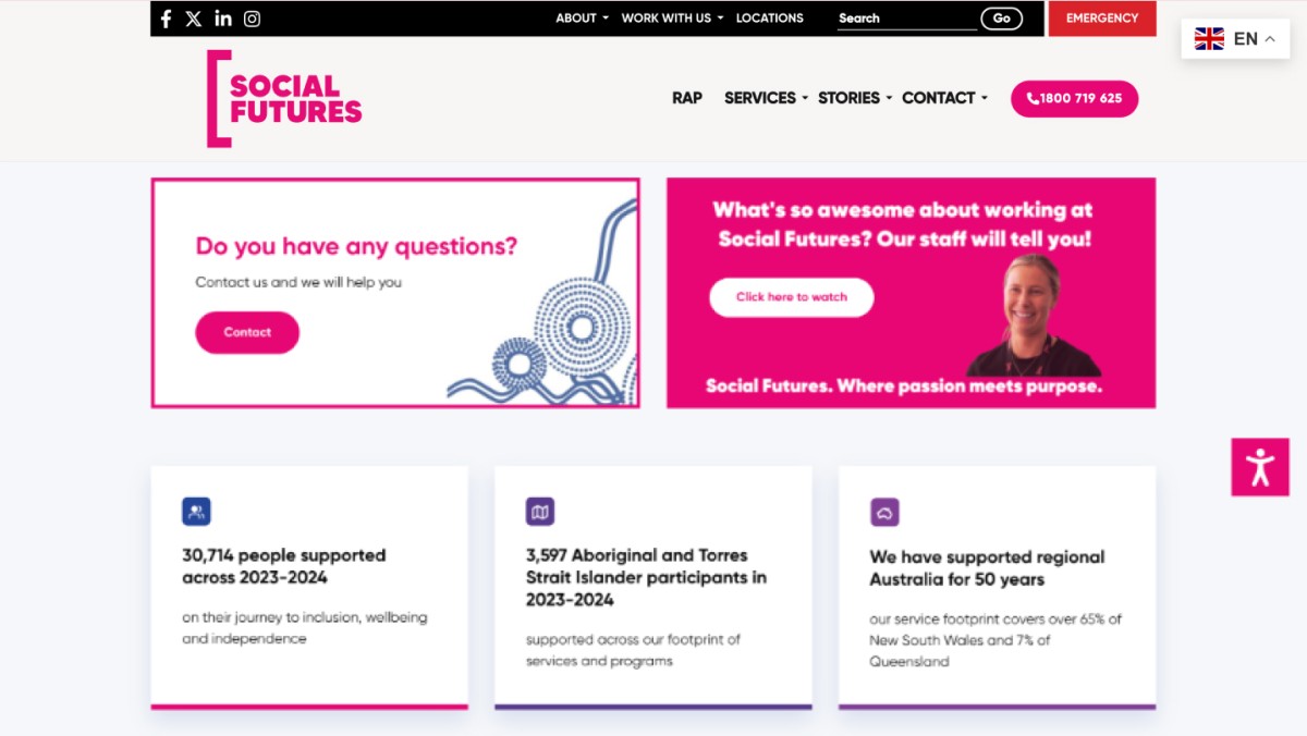 Social Futures website design, screen 4 of 6