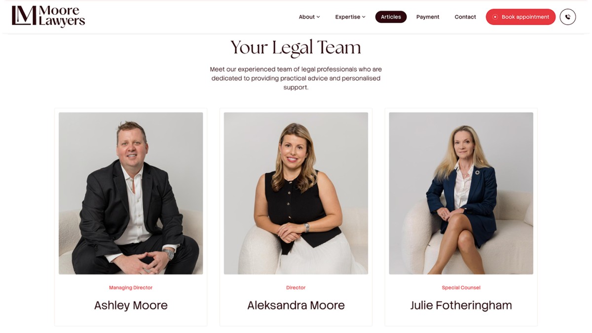 Moore Lawyers website design, screen 6 of 7
