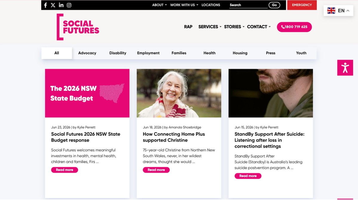 Social Futures website design, screen 6 of 6