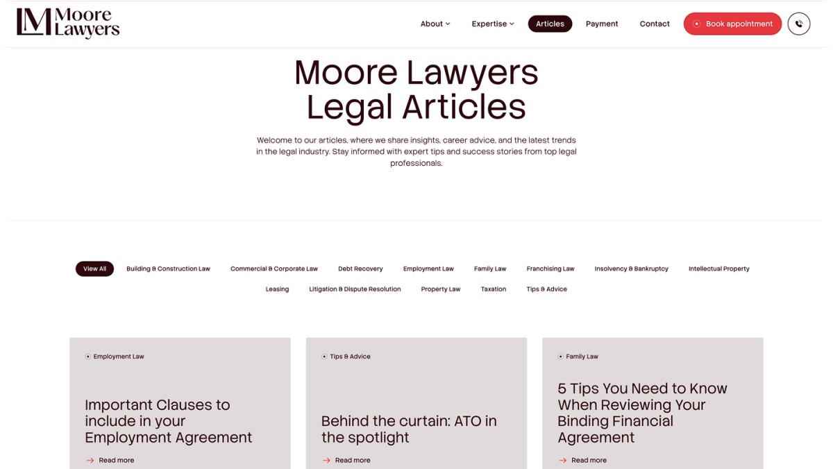 Moore Lawyers website design, screen 7 of 7